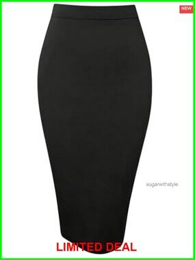 High Waist Bodycon Pencil Skirt Elastic Waist Back Slit Office Party